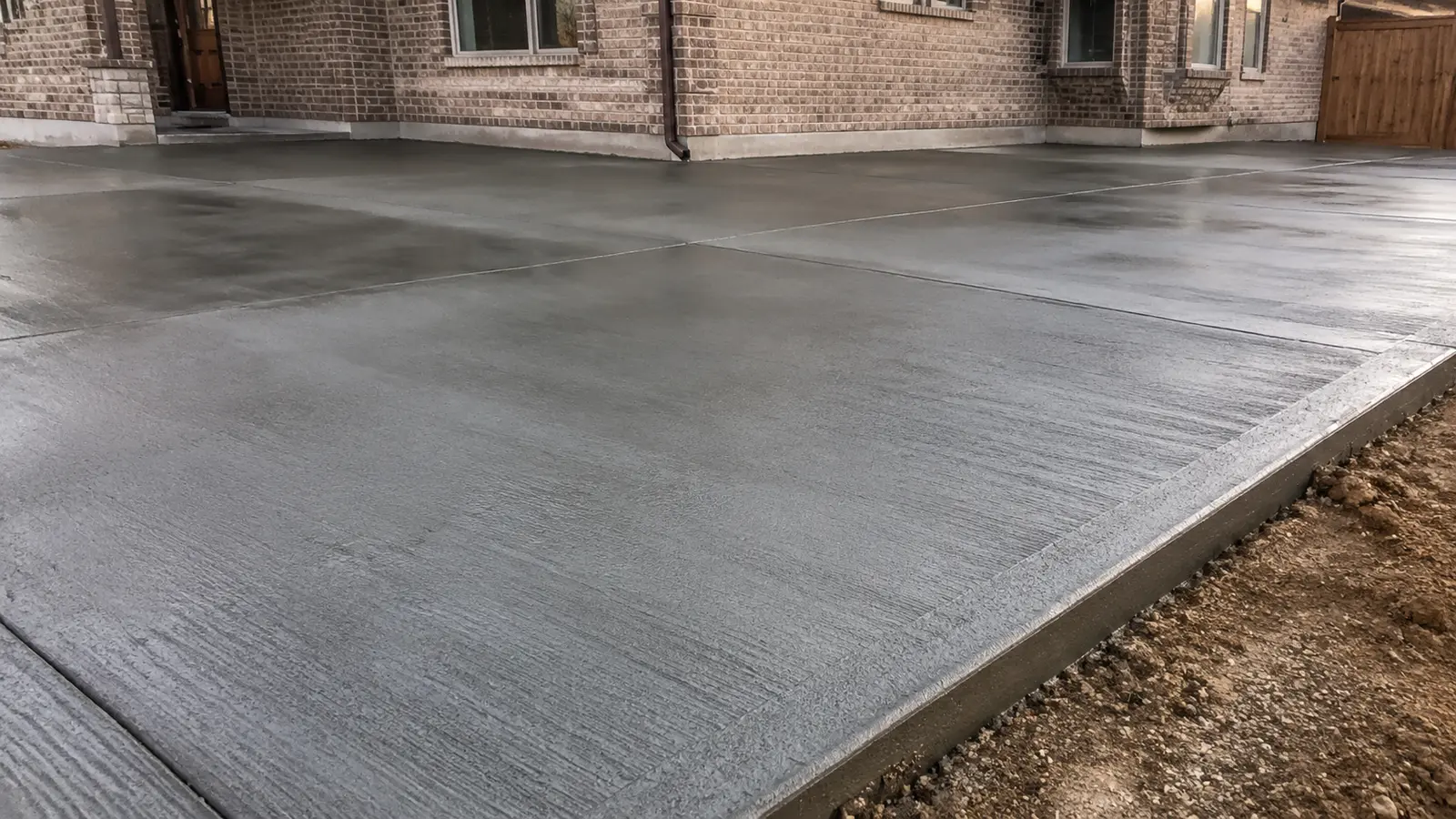 Freshly finished residential concrete curing at a North Texas home